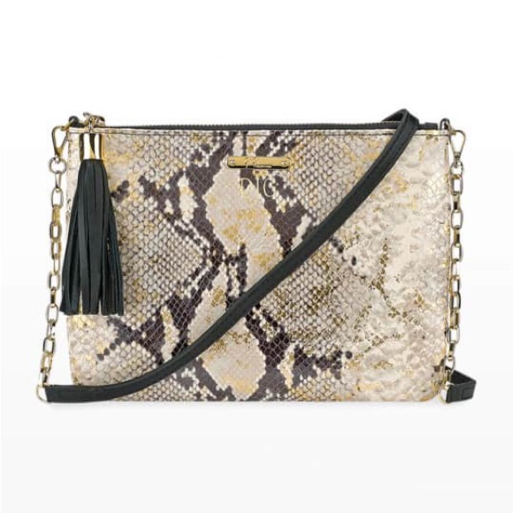Gigi New York “Chelsea” python-embossed leather crossbody bag or clutch.